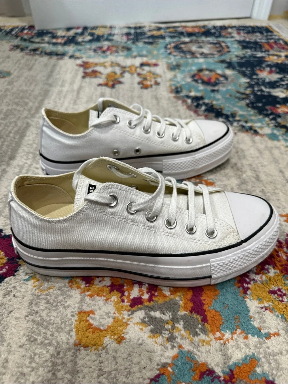 Converse All Star White Low Top Platform Chuck Taylor Sneakers - Picture 6 of 11